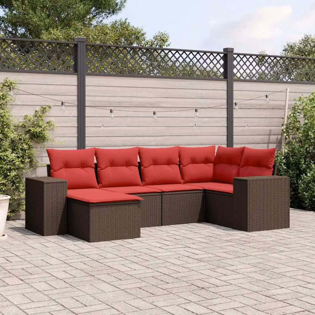 Set di divani da giardino vidaXL in polyrattan marrone con cuscini, componibile a L con pouf, resistente ai raggi UV e con coperture rimovibili