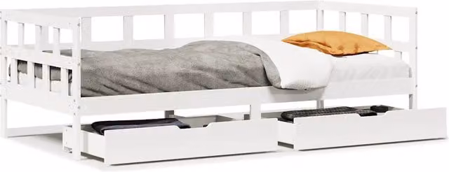 Letto singolo | Letto per adulti | Dormeuse con Cassetti Bianca 80x200 cm Legno Massello di Pino