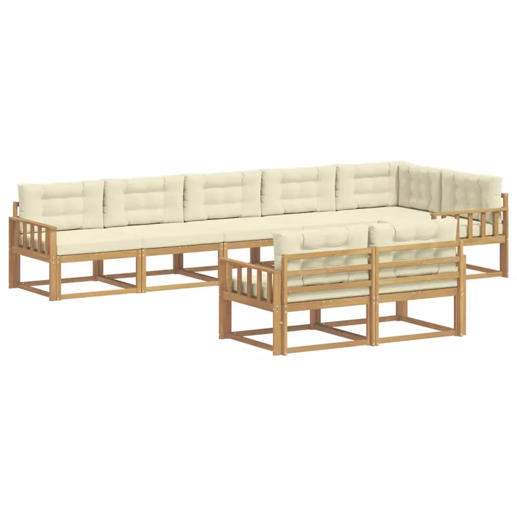 Set di divani da esterno a L vidaXL in legno di acacia con cuscini bianchi e beige – 2