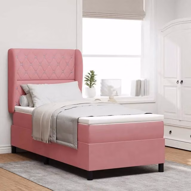 Letto Ibrido con Molle a Tasche e Testiera in Velluto Rosa vidaXL L/P: 200 x 100 cm