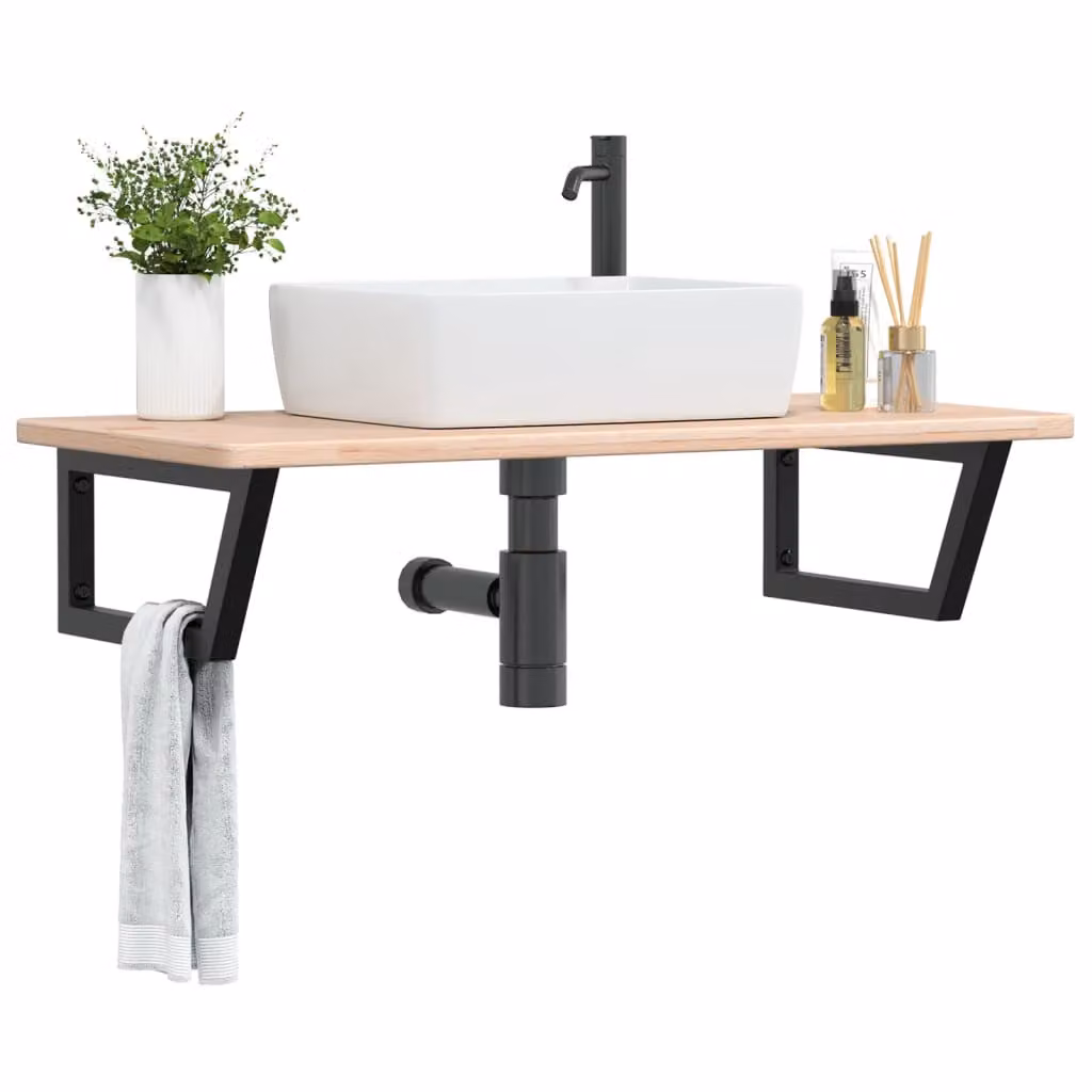 vidaXL Ripiano da parete per lavabo in legno di rovere e metallo nero e marrone