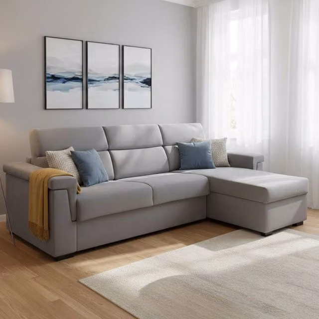 Divano Letto con Penisola Sfoderabile DMORA Grigio L/P: 285 x 160 cm – 1