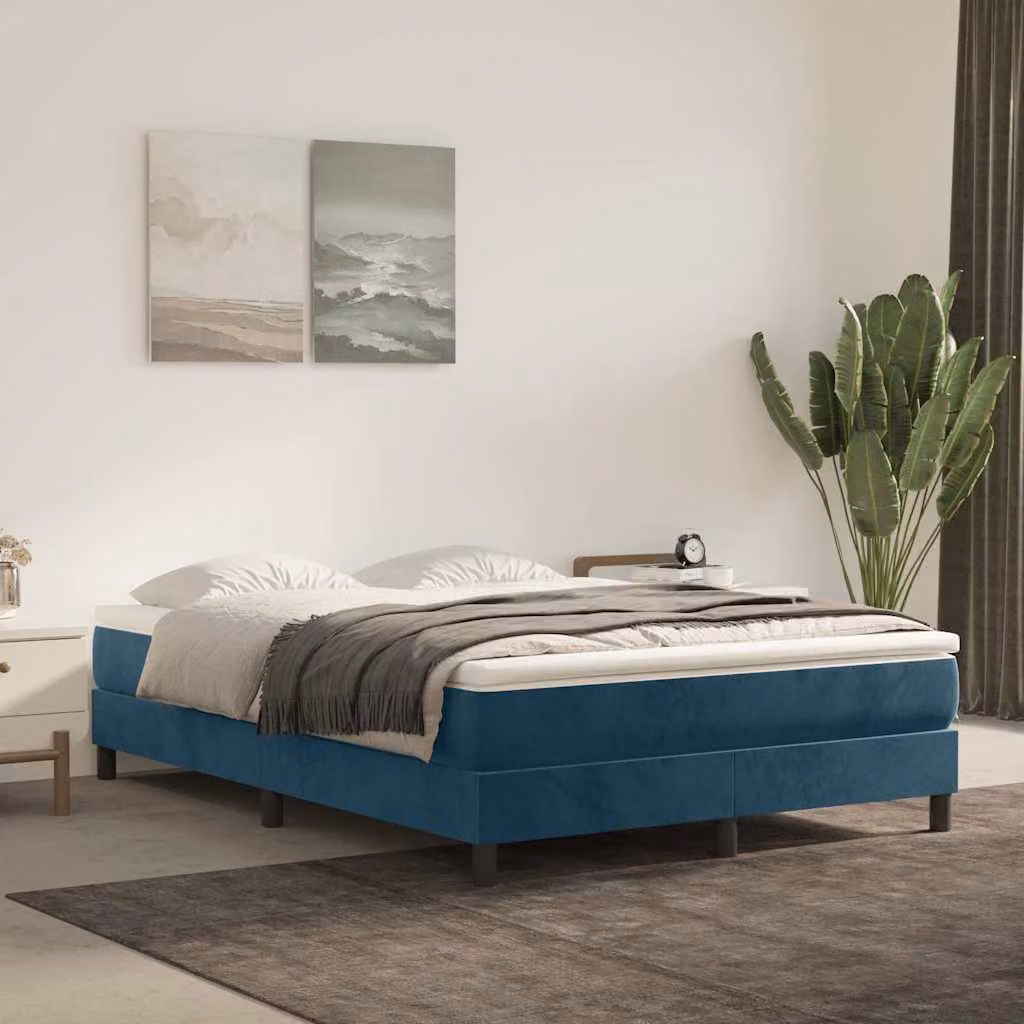 Struttura Letto a Rete a Molle vidaXL in Velluto Blu Scuro L 140 x P 190 cm