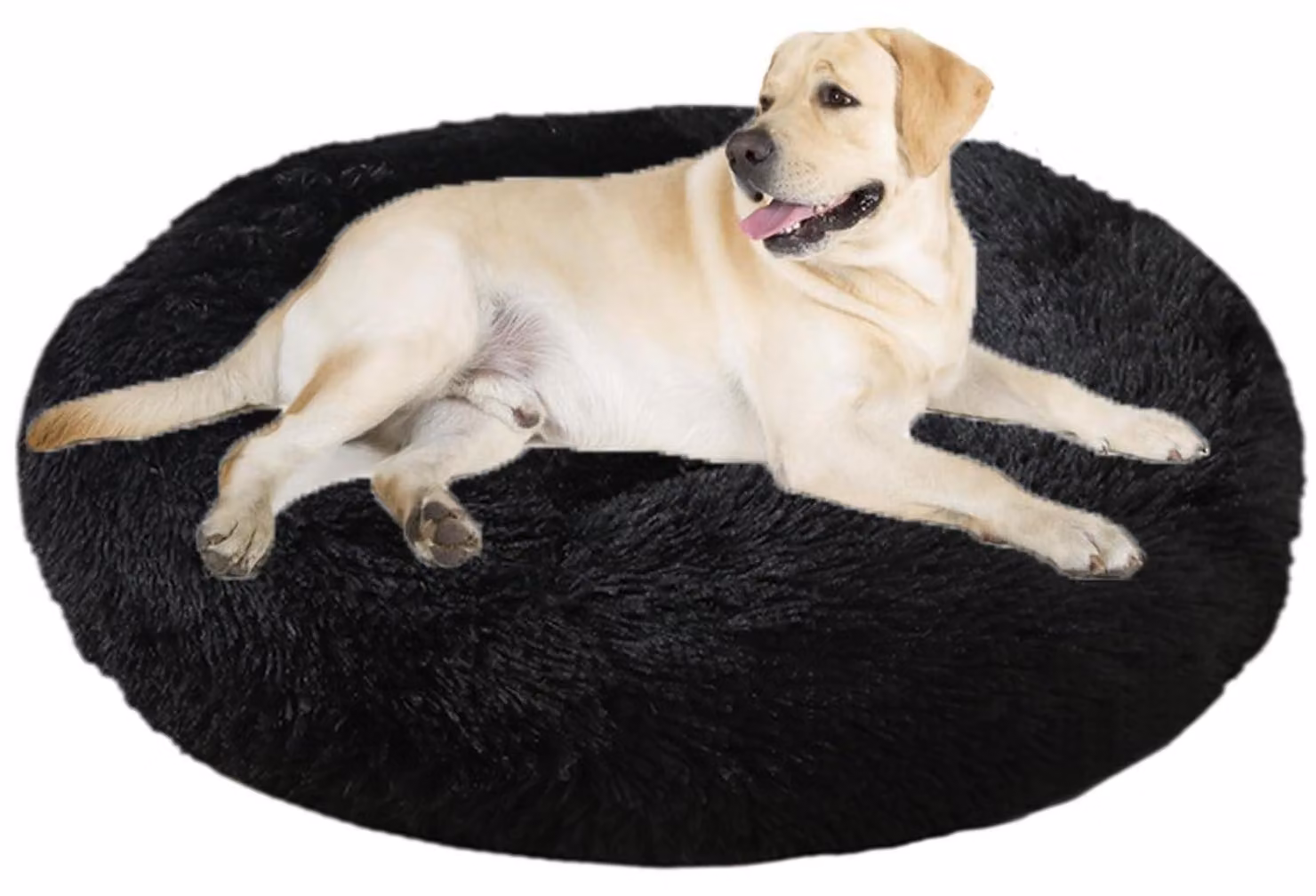 Cuccia per cani, cuccia per gatti, forma a ciambella, rotonda, diametro 90 cm, colore nero, lavabile, morbida e pelosa