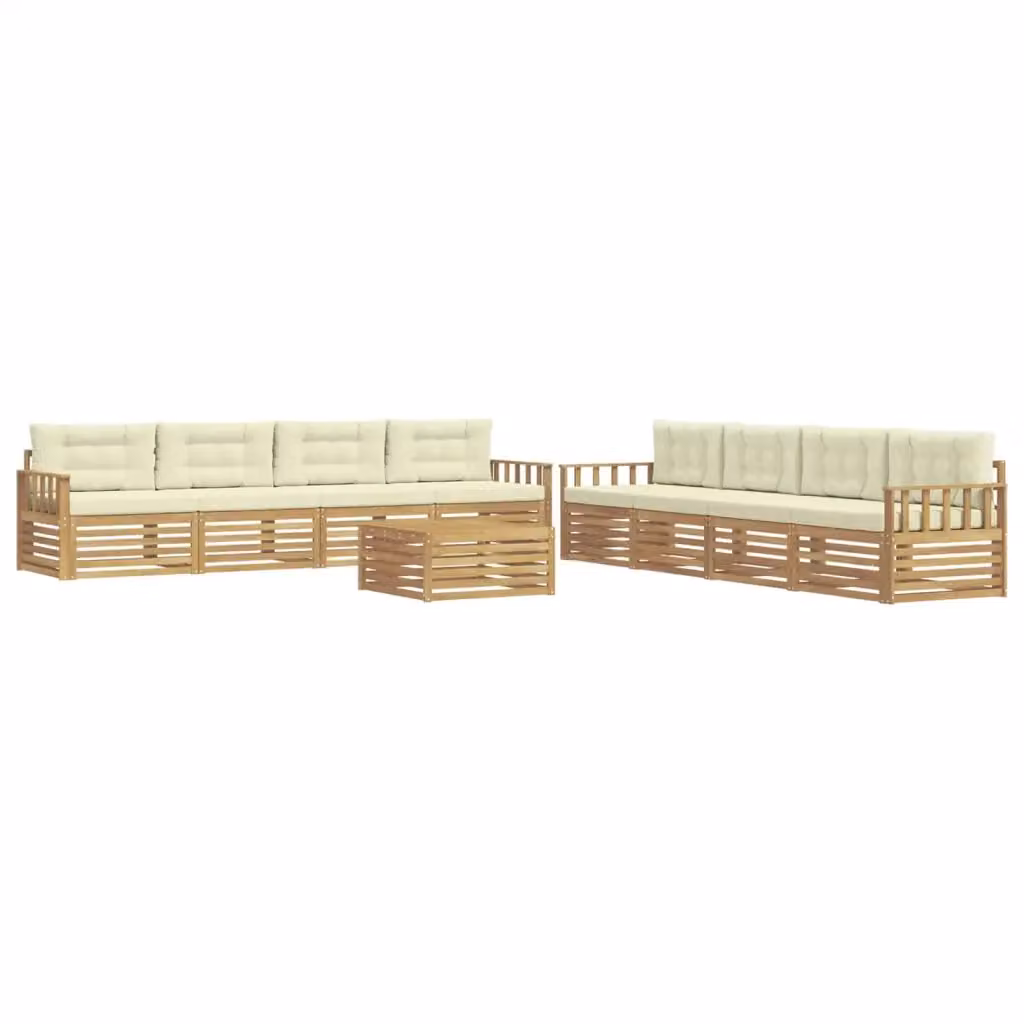 Set di mobili da giardino vidaXL composto da divano a 3 posti, poltrone e tavolino da caffè in legno di acacia con cuscini bianchi e beige – 2