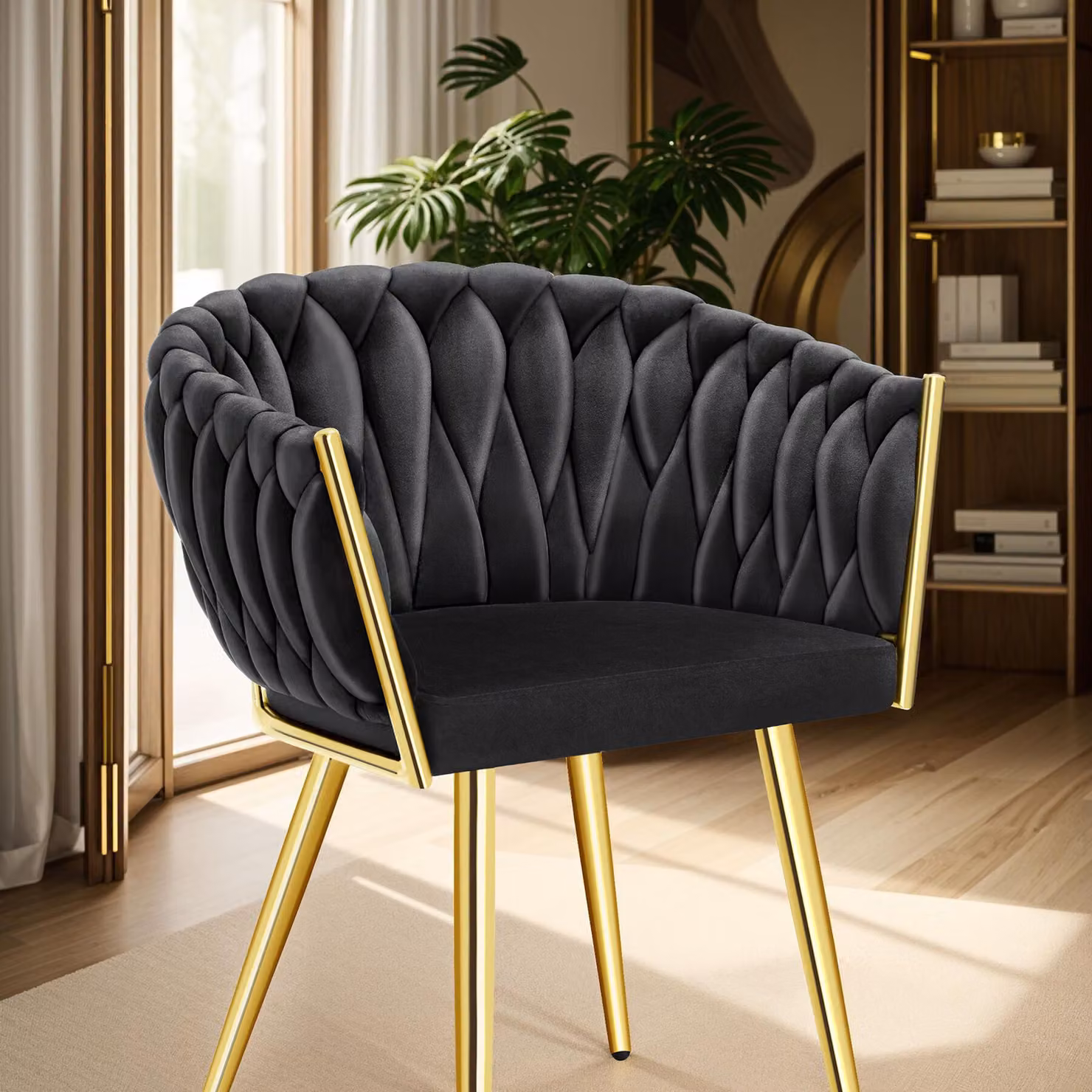 Set di 2 sedie da pranzo moderne TecTake in velluto nero e oro con struttura in metallo e plastica – 2