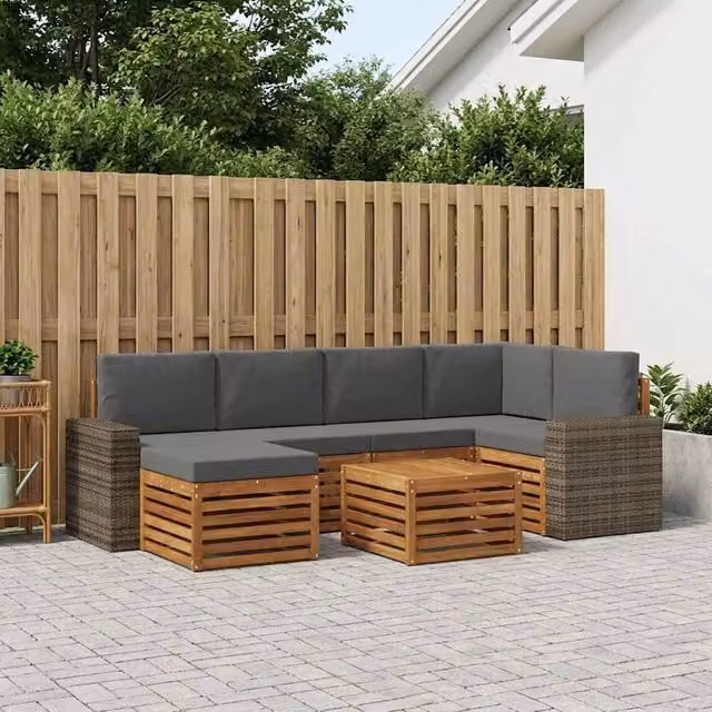 Set di divani da esterno 7 pz Naturale e Antracite Poliestere 3384608