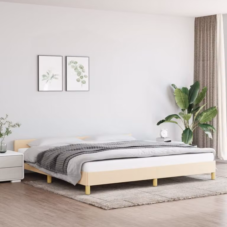 The Living Store Struttura letto con testiera in tessuto crema 200x200 cm