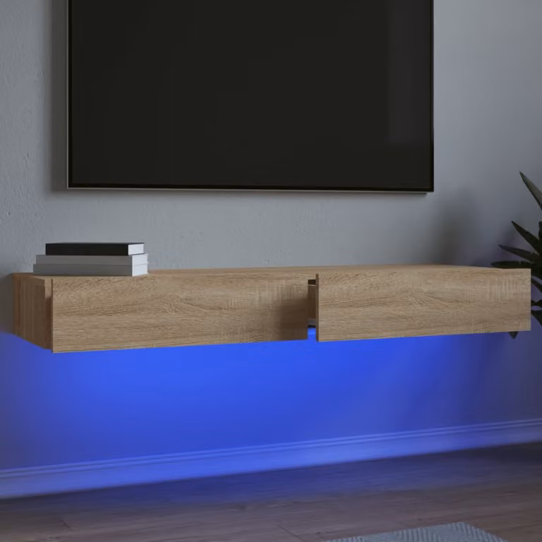 Set di 2 mobili porta TV sospesi vidaXL con luci LED integrate in rovere color marrone L: 60 cm, P: 35 cm, H: 15,5 cm