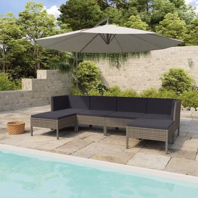 The Living Store Set da giardino da 6 pezzi con cuscini in poly rattan grigio