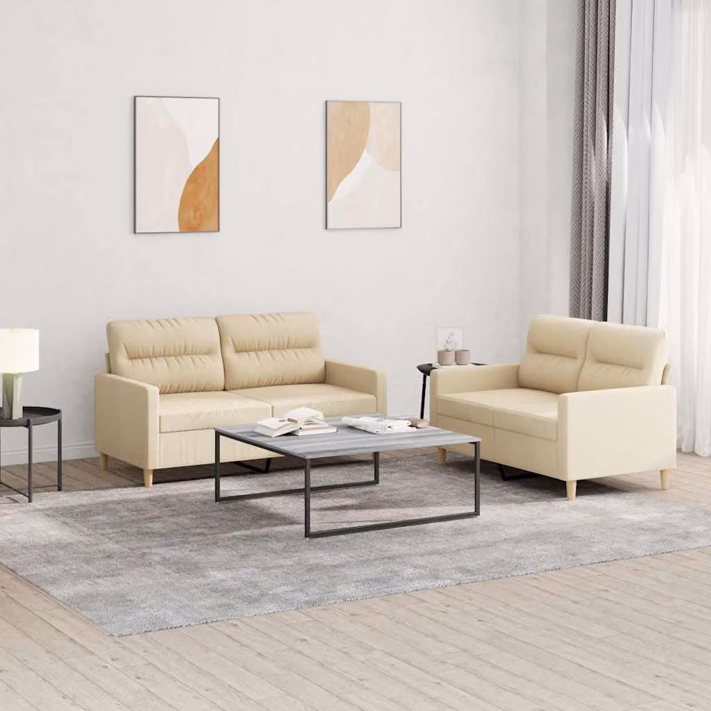 Set di 2 divani vidaXL in tessuto beige con cuscini per soggiorno in stile moderno