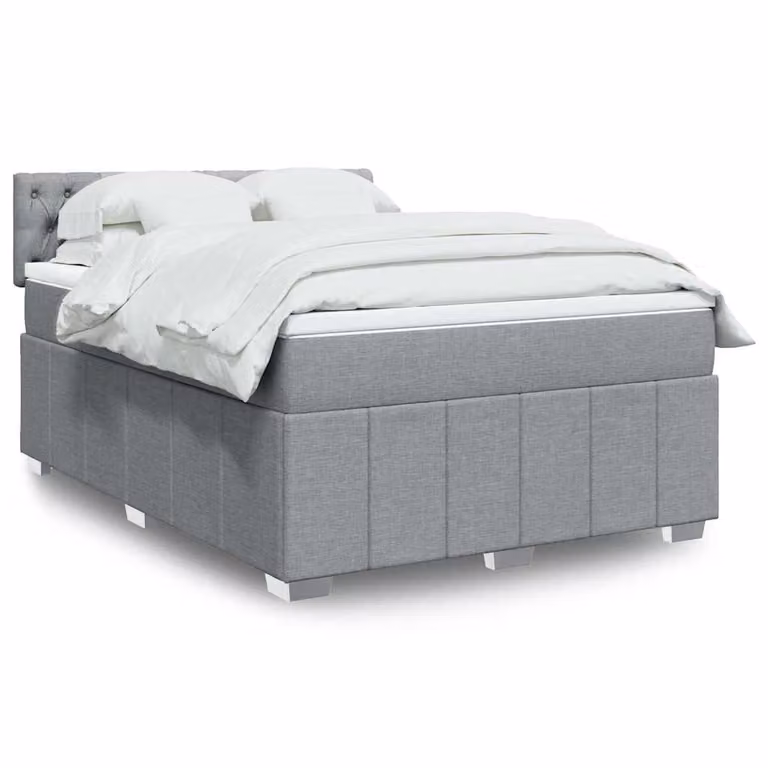vidaXL Giroletto a Molle con Materasso Ibrido in Tessuto Grigio e Bianco L/P/H: 160 x 200 cm