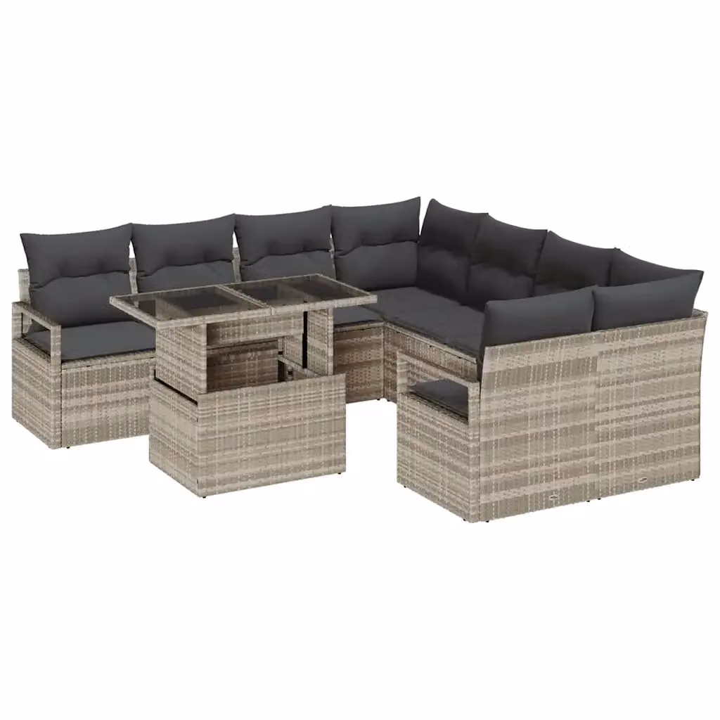 Set Divano da Giardino vidaXL 9 Pezzi a Forma di L con Tavolino, Grigio, Struttura in Metallo e Polyrattan per 8 Persone – 2