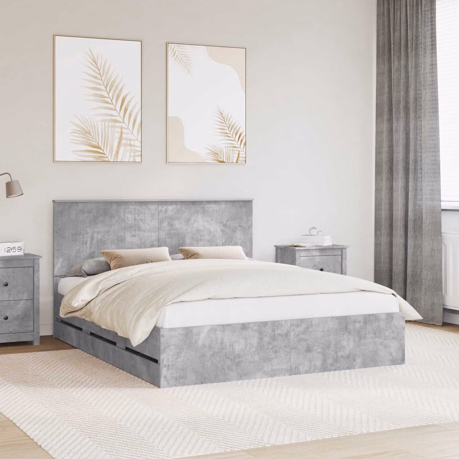 Struttura letto con cassetto vidaXL in legno MDF Grigio, L/P/H: 160 x 200 x 163 cm
