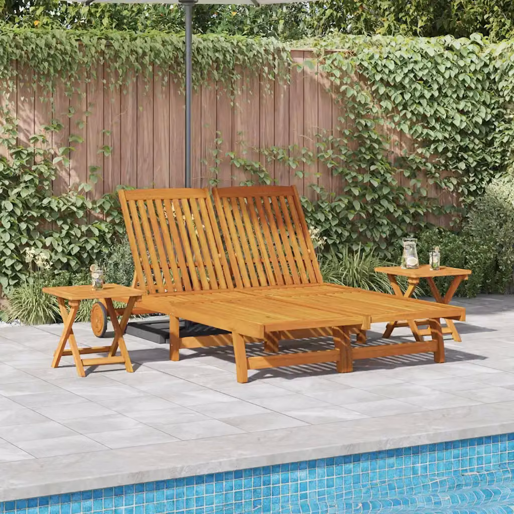 vidaXL Lettino da sole moderno in legno di acacia marrone con poggiatesta regolabile e materasso in tessuto resistente ai raggi UV – 1