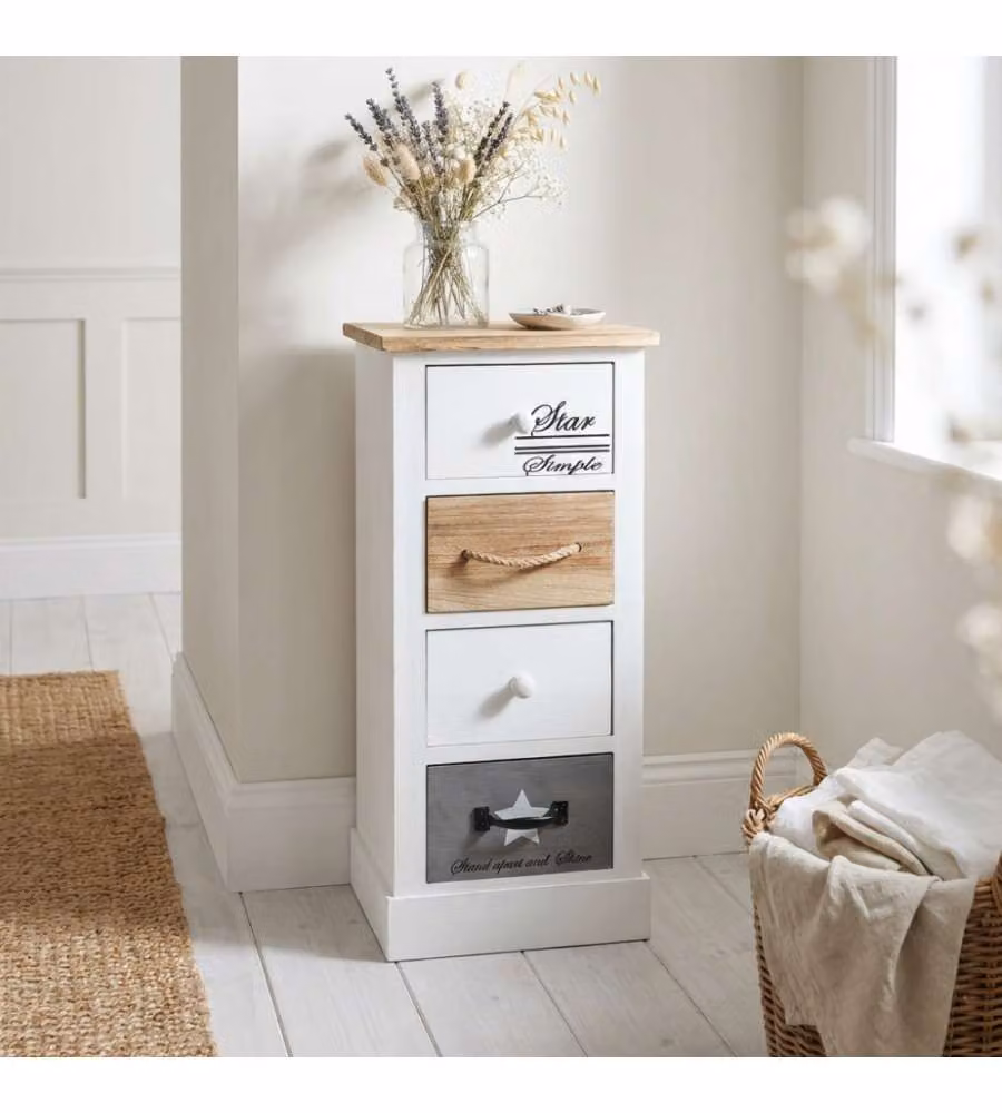 Cosma Mobiletto Blas 4 Cassetti Bianco Shabby Chic 29x27x63 cm Fisso