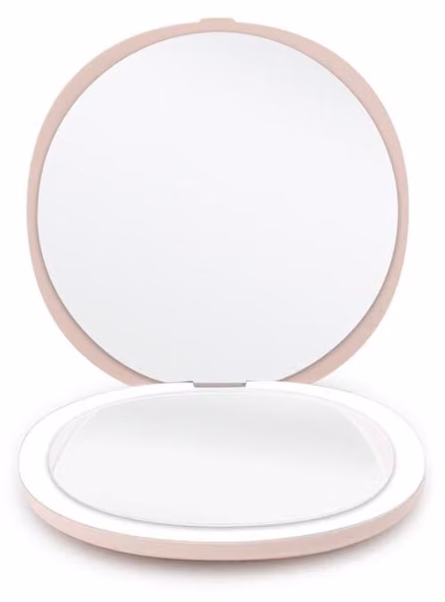 UNIQ Specchio da viaggio compatto a LED con ingrandimento 5x, bifacciale, rosa