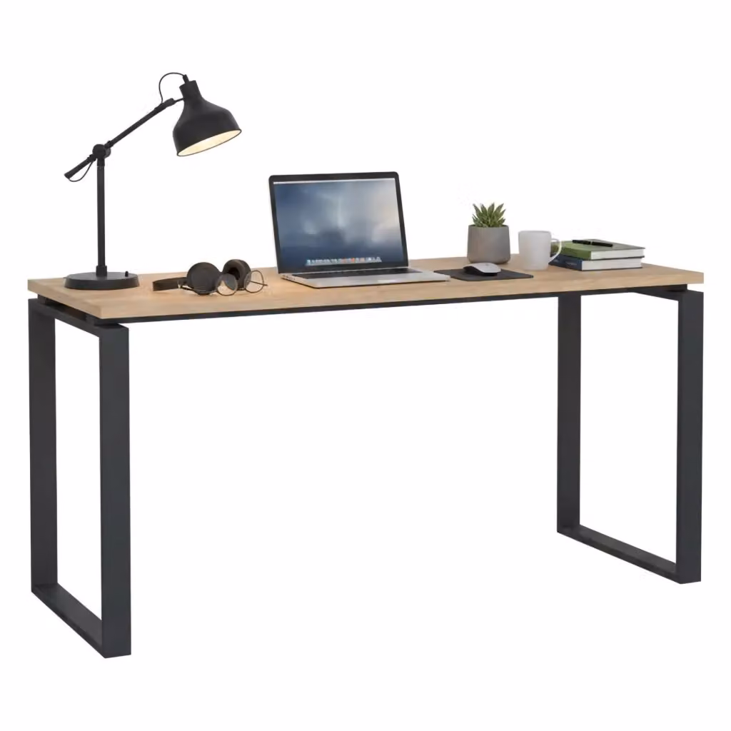 Scrivania DMORA Arignano moderna per ufficio e casa, piano di lavoro rettangolare in legno Rovere e Grigio, L: 150 cm, P: 60 cm, H: 76 cm – 2