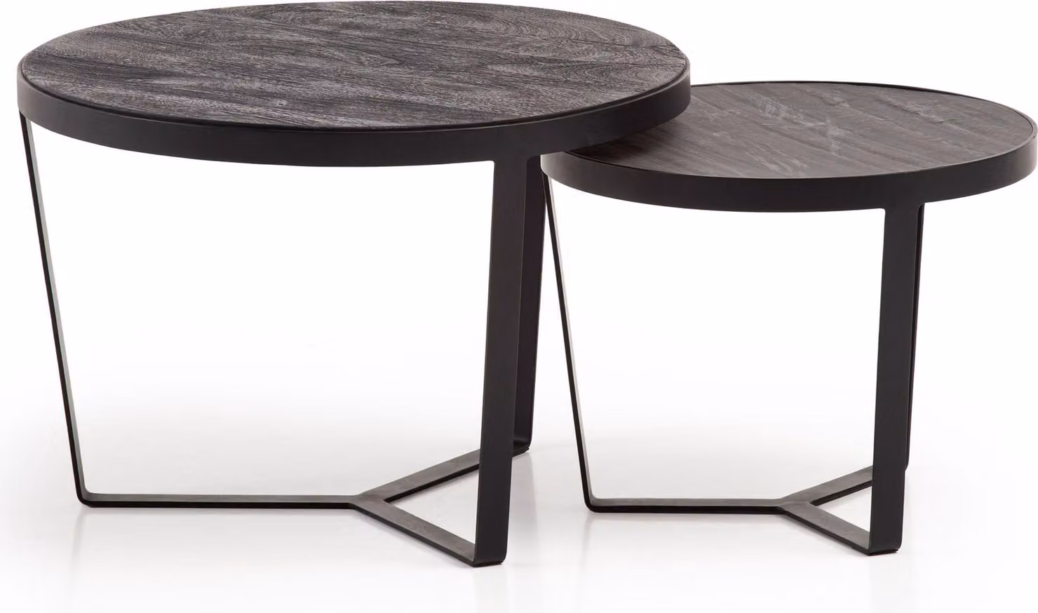 Set di 2 tavolini in legno massiccio di acacia/pietra nel soggiorno rotondo | Wohnling