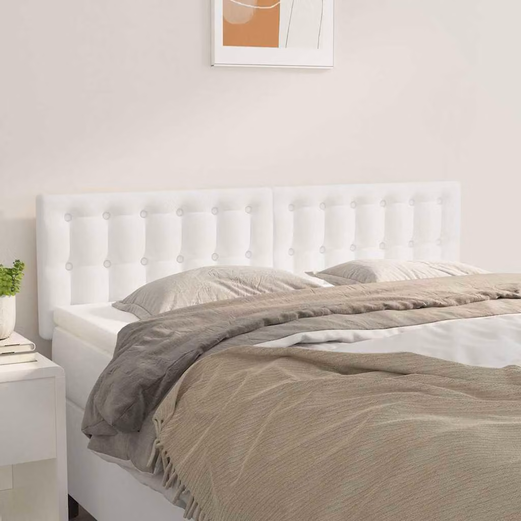 Testiera per letto imbottita vidaXL in similpelle bianca, L: 144 cm, P: 5 cm, H: 78-88 cm