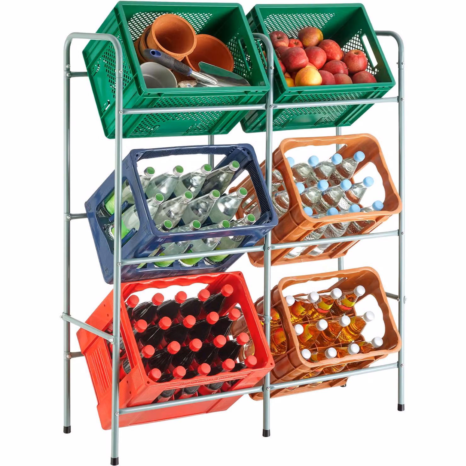 Scaffale a ripiani in metallo TecTake GmbH grigio per casse di bevande, a parete, L: 96,0 cm, P: 33,0 cm, H: 116,0 cm – 2