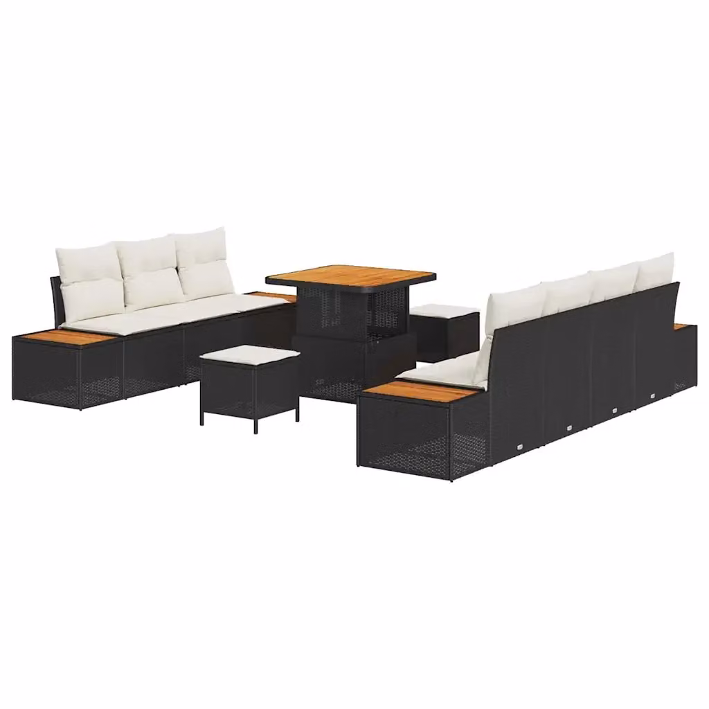 Set Divano da Giardino Moderno vidaXL in Polyrattan Nero e Beige con 10 Pezzi e Cuscini Inclusi – 2