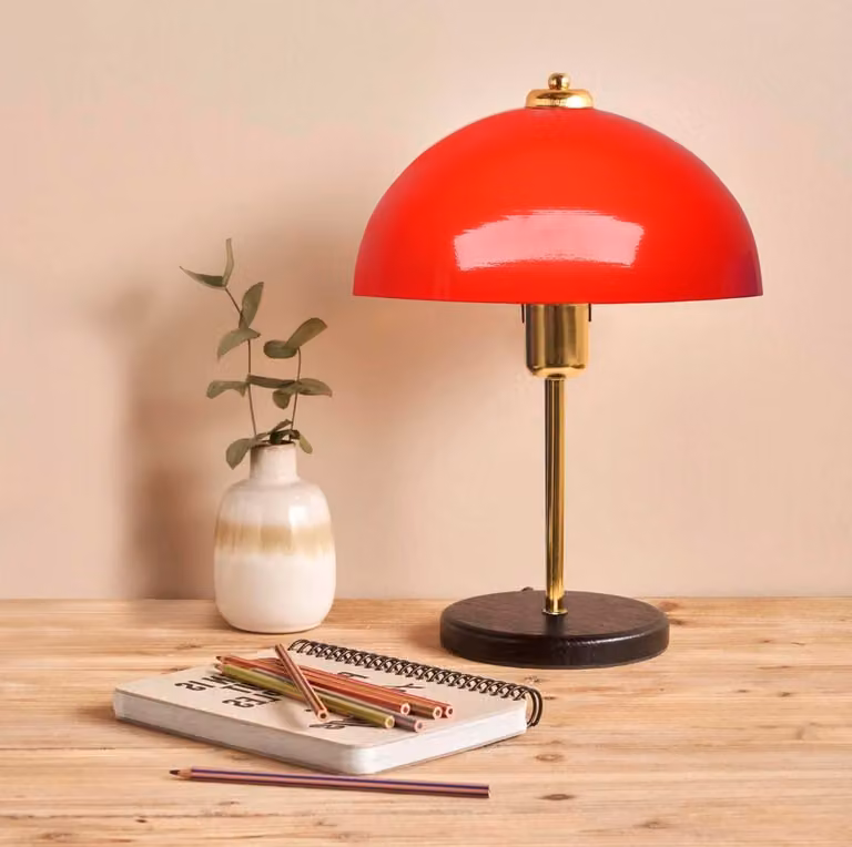 Opviq, lampada da tavolo moderna, colore rosso, corpo in metallo, attacco E27, altezza 38 cm, peso 1,055 kg