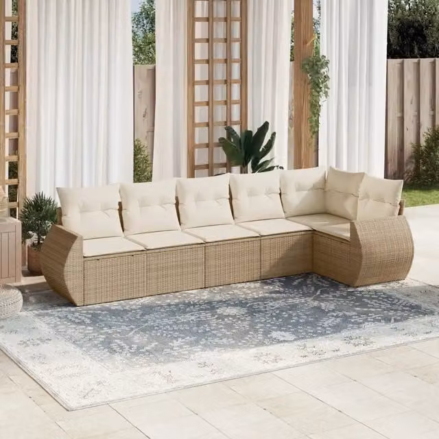 Set Divano da Giardino 6 pz con Cuscini Beige in Polyrattan 3253725