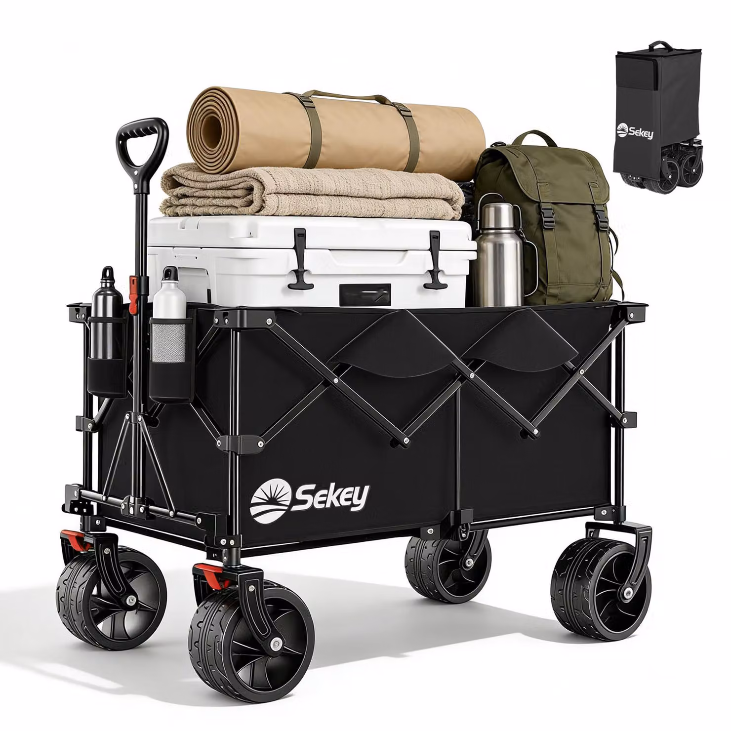 Carrello pieghevole Sekey XXL Plus con ruote extra larghe, carrello pieghevole con portata di 200 kg, carrello a mano pieghevole, nero
