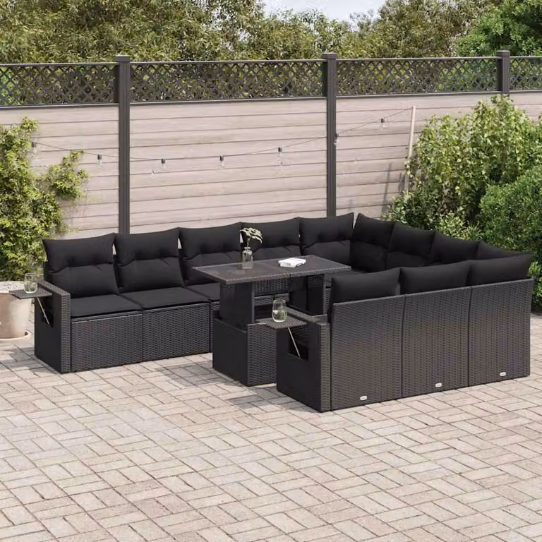 Maison Exclusive - Set Divani da Giardino 11 pz con Cuscini in Polyrattan Nero