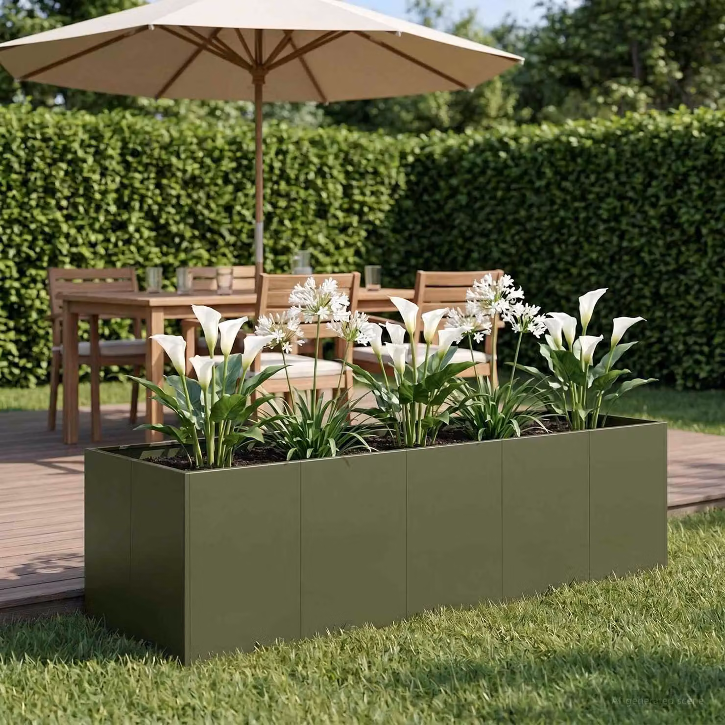 vidaXL Vaso da giardino in metallo Verde, L: 200 cm, P: 80 cm, H: 60 cm