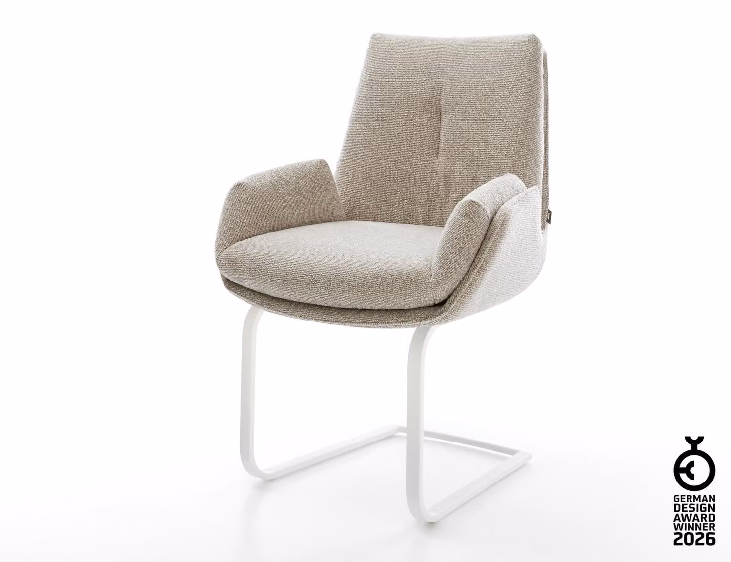 DELIFE Clea-Flex sedia a sbalzo in tessuto morbido beige cantilever piatto bianco