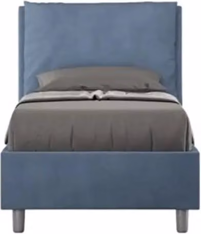 Letto singolo senza rete imbottito 90x200 microfibra blu Antea