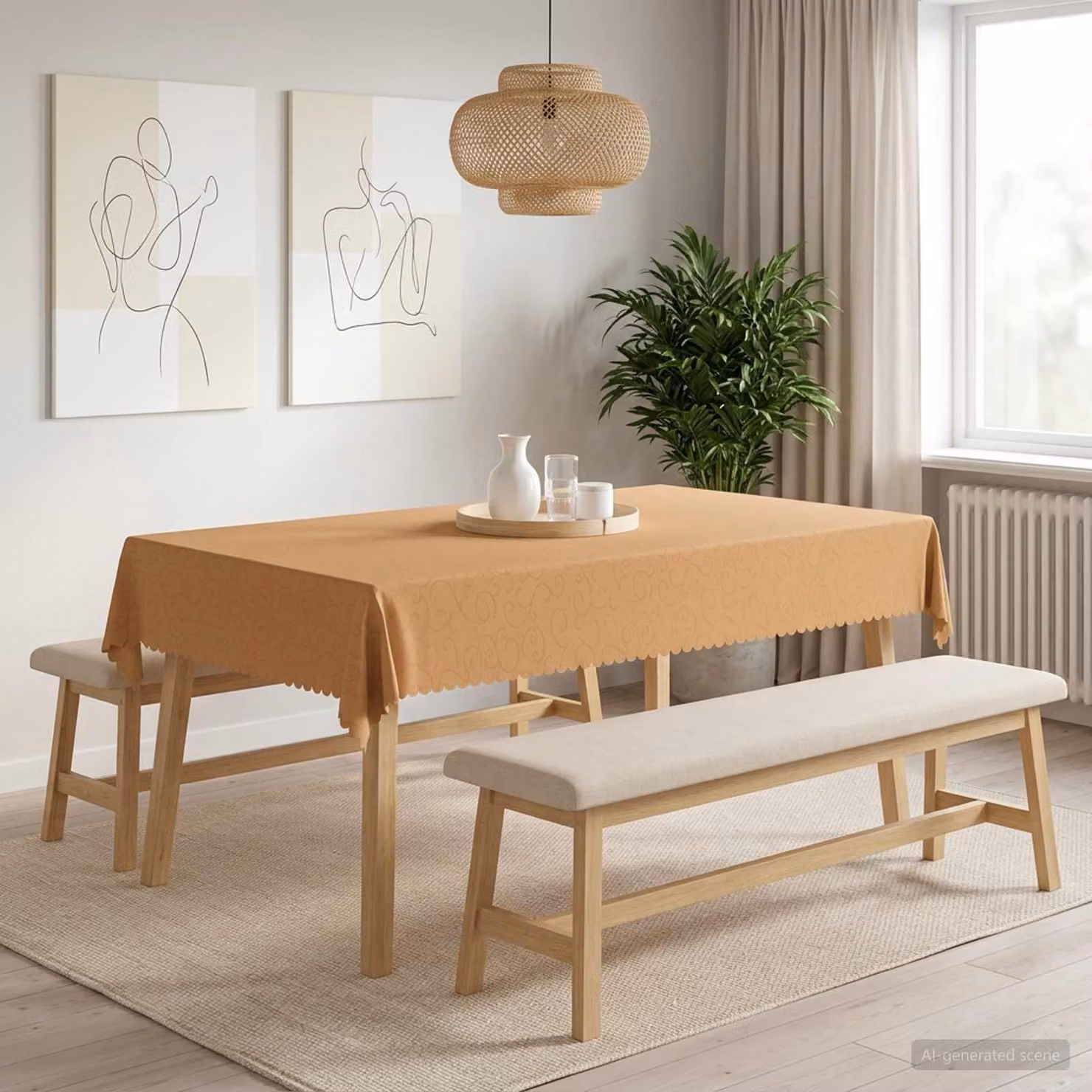 Tovaglia da Tavolo Rettangolare vidaXL in Jacquard Beige, Idrorepellente e Lavabile, L: 140 cm x P: 260 cm