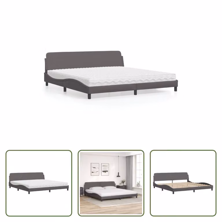 The Living Store Letto con materasso grigio 200x200 cm in ecopelle