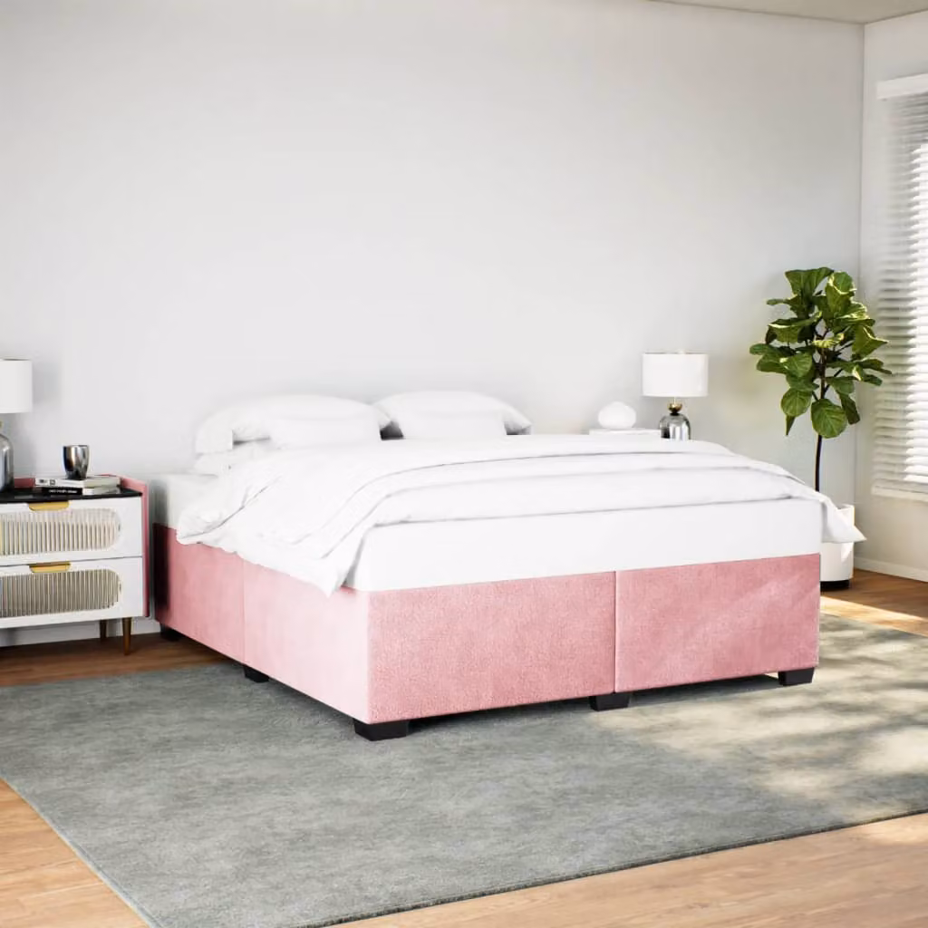 vidaXL Giroletto in Velluto Rosa con Struttura in Legno di Pino 200x200 cm – 1