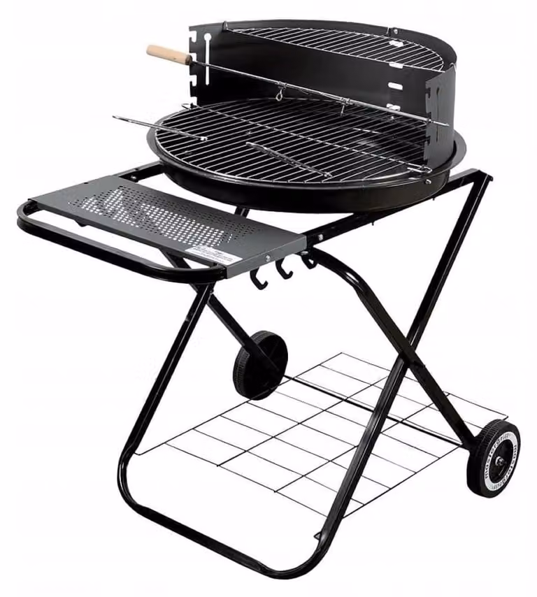 Barbecue da giardino rotondo a carbonella con ripiani su ruote MG925