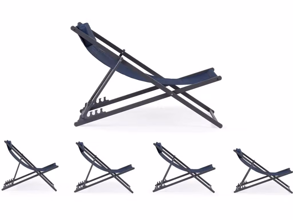 Set di 2 sedie da giardino Habitat in acciaio inox e Textilene blu con poggiatesta e cuscini inclusi – 2
