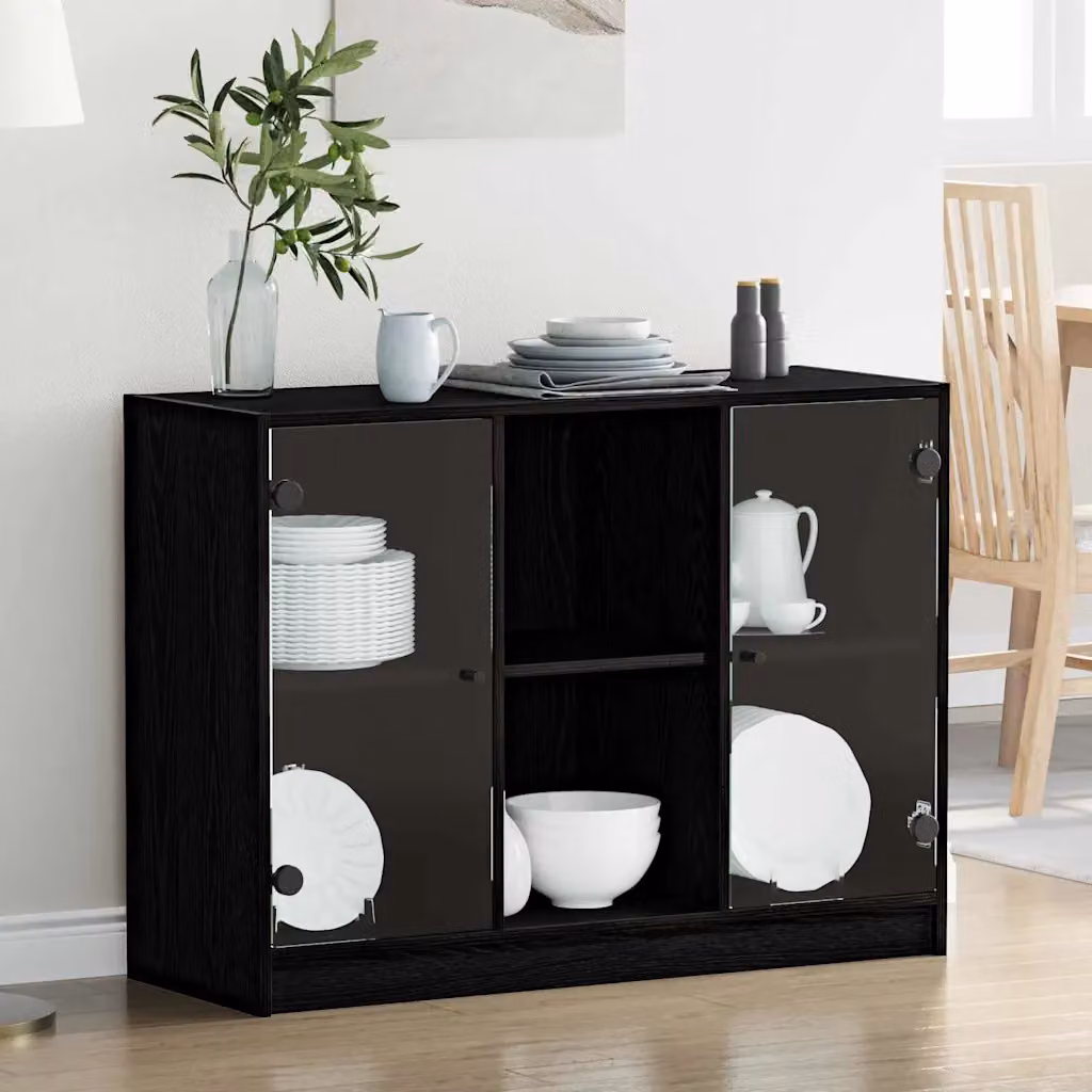 Credenza moderna vidaXL in rovere nero L: 100 cm, P: 37 cm, H: 75.5 cm