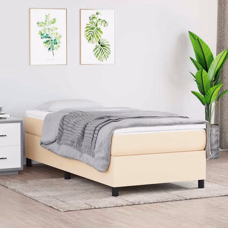 vidaXL Letto Ibrido con Giroletto a Molle e Materasso in Tessuto Beige e Bianco L/P/H: 200 x 100 x 35 cm