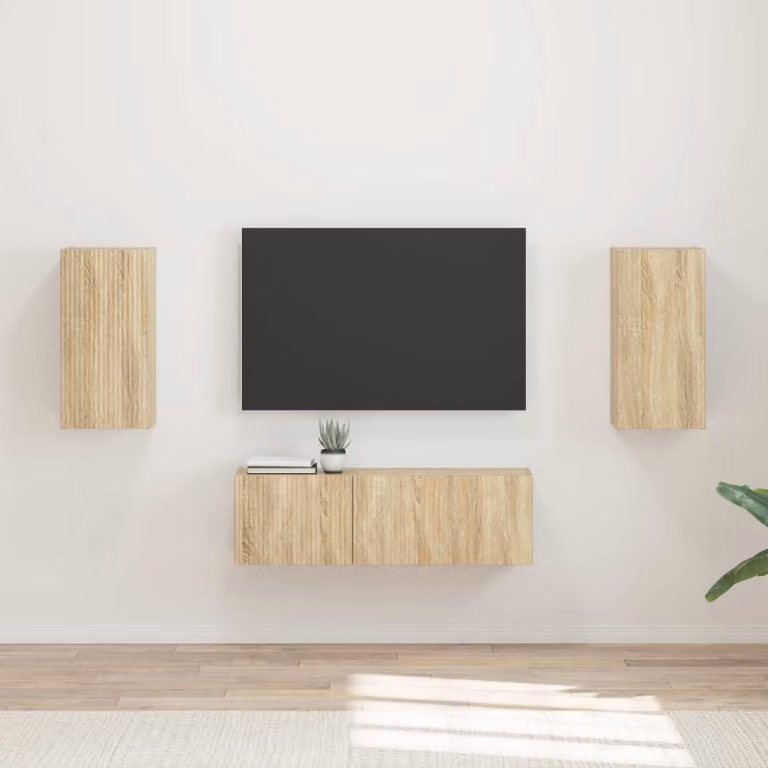 Set di 4 mobiletti da TV a parete moderni vidaXL in legno e MDF colore rovere marrone