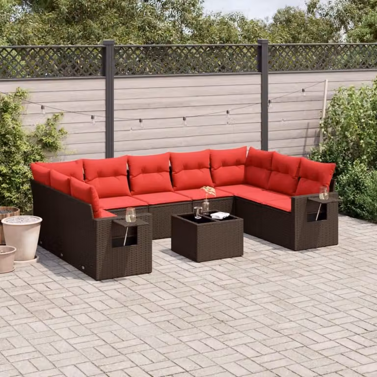 Maison Exclusive - Set da giardino 10 pezzi con cuscini, marrone, polyrattan