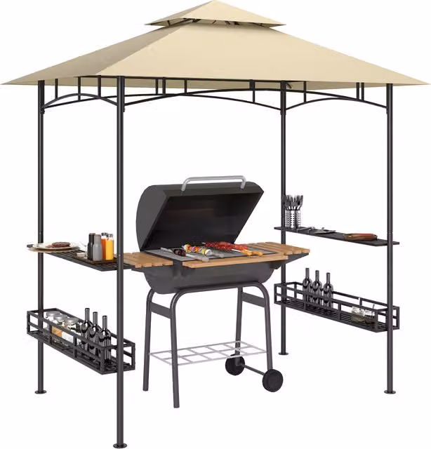 Outsunny Gazebo da BBQ per giardino e terrazza con ripiani e ganci, Beige