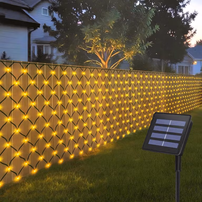 Rete luminosa a LED solare, dimensioni 1,5x1,5 metri, 100 LED bianco caldo, 8 modalità
