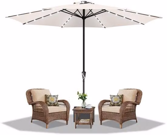 Ombrellone da balcone beige da 350 cm con luci LED, protezione UV50+, impermeabile