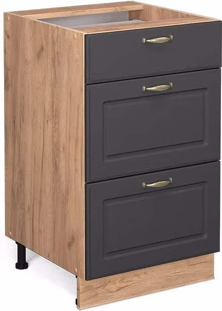 Mobiletto base per cucina Fame-Line Antracite-oro/Rovere dorato 50 cm senza piano di lavoro Vicco