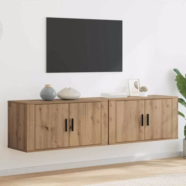 Set di 2 Mobili TV da Parete Moderni vidaXL in Legno Rovere, Colore Marrone e Beige, L/P/H: 80 x 34,5 x 40 cm