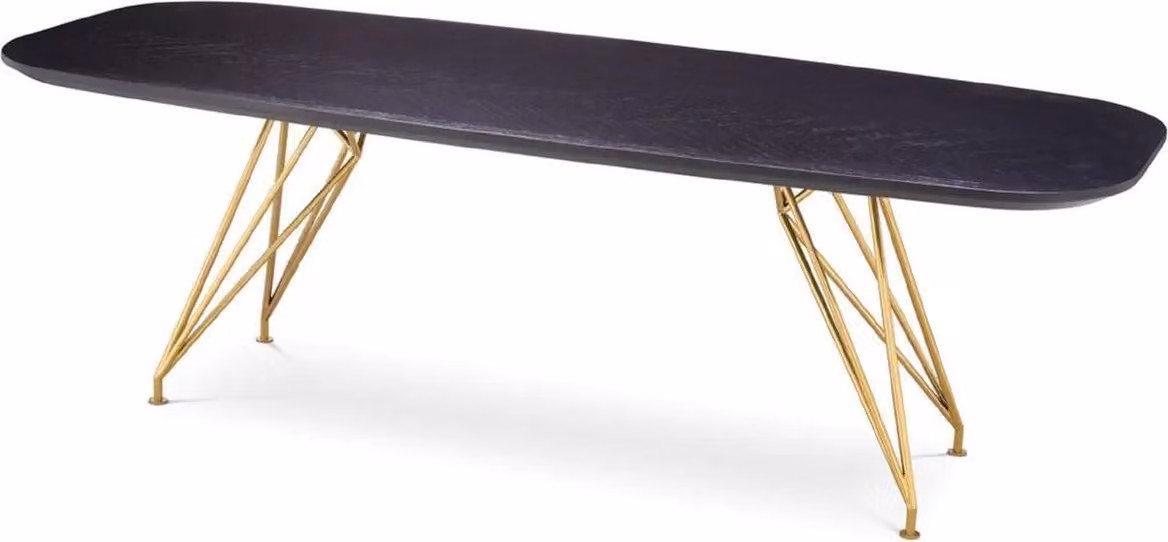 Casa Padrino tavolo da pranzo nero grigio / ottone 240 x 99,5 x h. 76,5 cm - Tavolo da cucina rettangolare con piano in legno massiccio - Mobili per sala da pranzo - Mobili per cucina - Mobili - Arredamento
