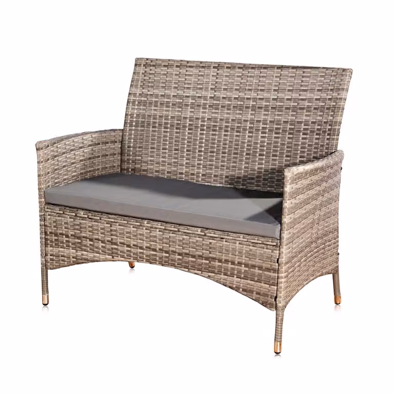 Panca da giardino in polyrattan 2 posti grigio resistente alle intemperie incl. cuscini balcone giardino