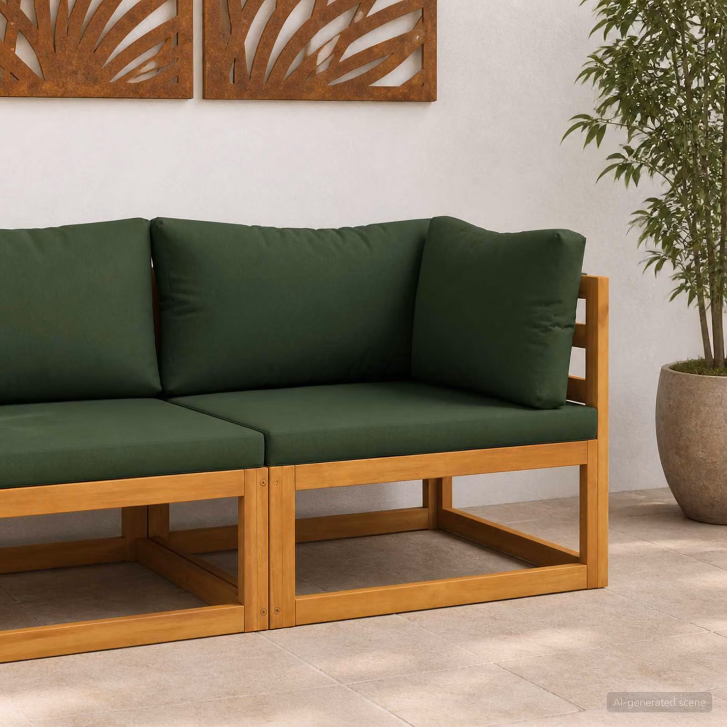 vidaXL Divano angolare sezionale moderno in legno di acacia con cuscini verdi per giardino e terrazzo